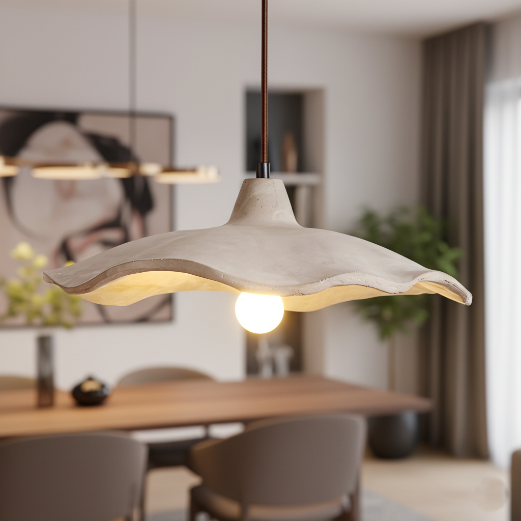 Wabi-Sabi Flower Shaped Cement Pendant Light With Adjustable Cord