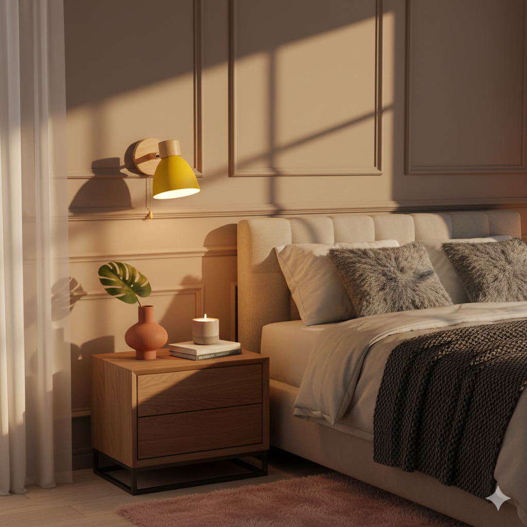 Minimalist Wooden Cone Wall Sconce LED Light With Conical Shade