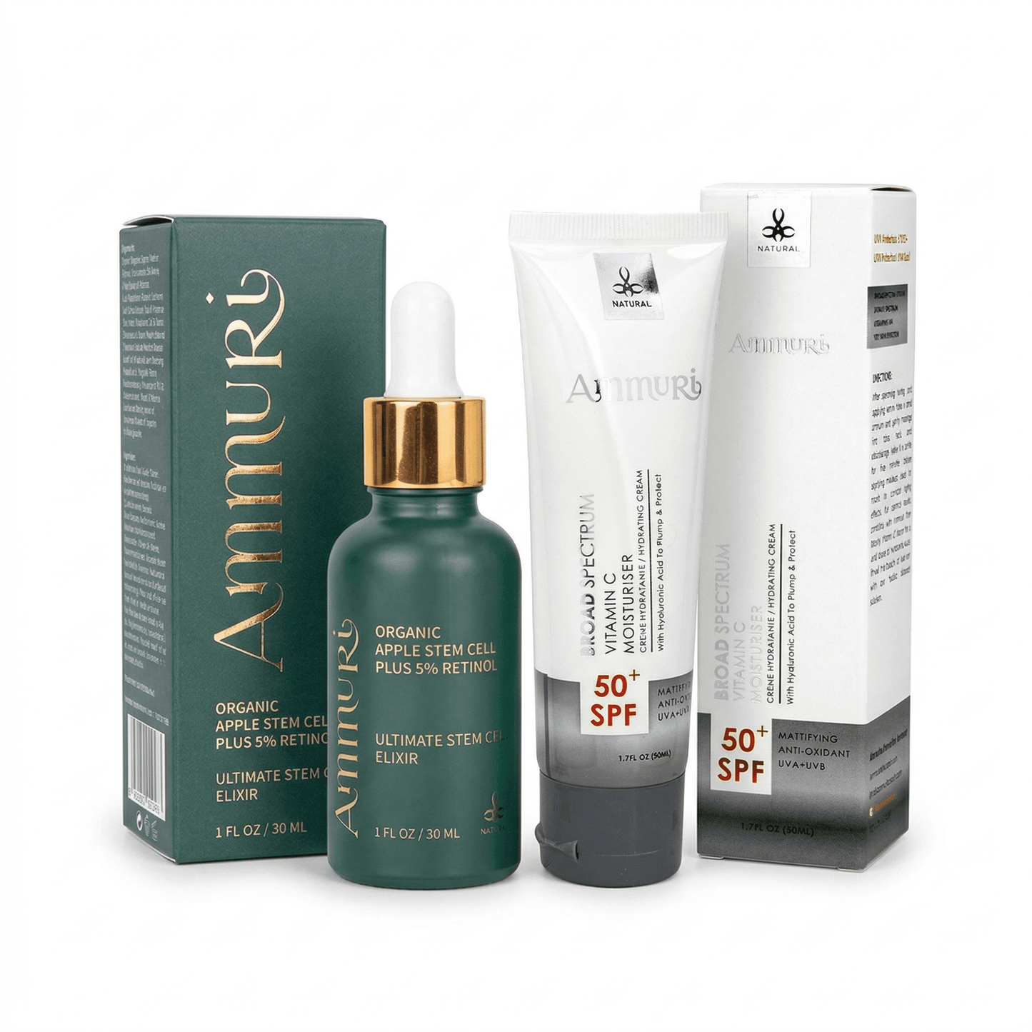 Ammuri Vitamin C Retinol Serum & SPF 50 Cream Brightening Skincare Routine Glow