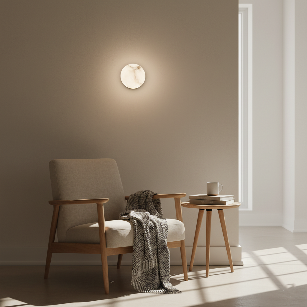 Mini Orb Alabaster Wall Light With Sculpted Stone Shade