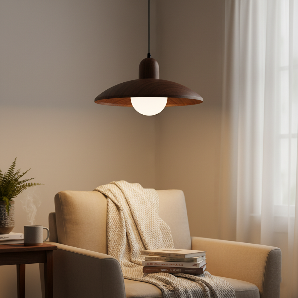 Japanese Wabi Sabi Walnut Pendant Lights With Dome Shade
