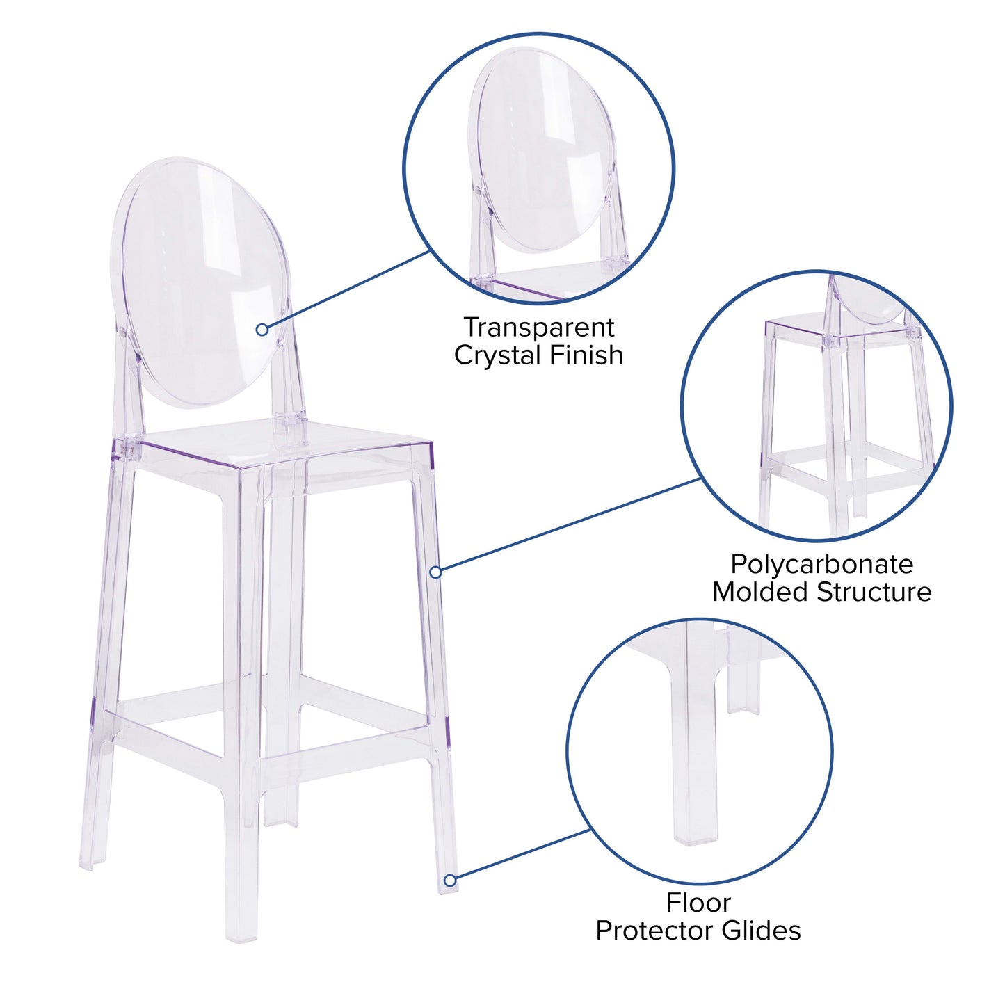 Ghost Barstool in Transparent Crystal with Oval Back