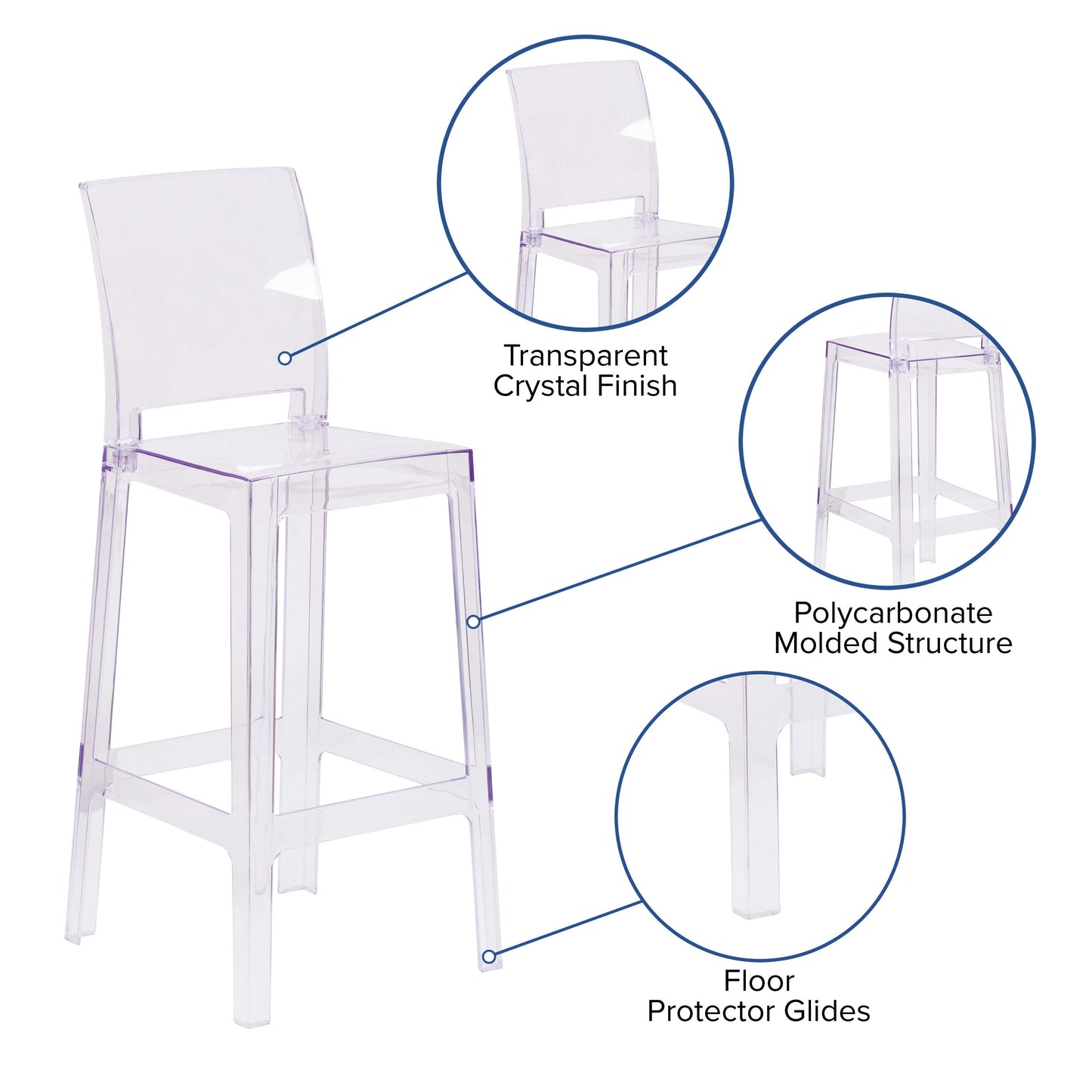 Ghost Barstool in Transparent Crystal with Square Back