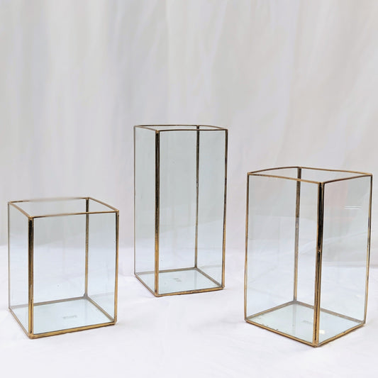 Gold Frame Square Glass Lanterns- 3 sizes