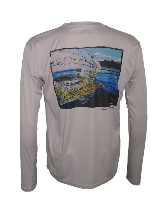 Men's Sun Protective Fishing Shirt Grey/Whiplash Rainbow Trout