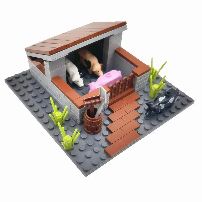 Creative City Farm Building Blocks Set with Animals: Pigpen, Doghouse, Henhouse Toys for Kids