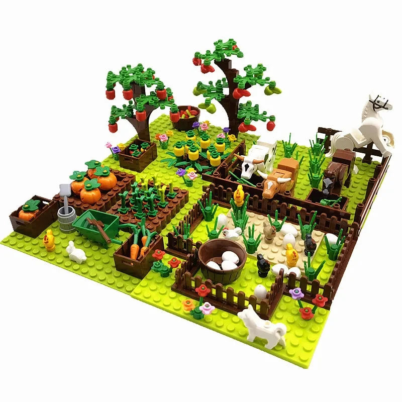 Creative City Farm Building Blocks Set with Animals: Pigpen, Doghouse, Henhouse Toys for Kids