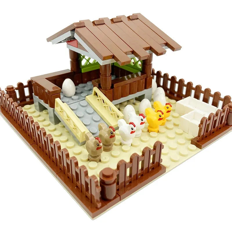 Creative City Farm Building Blocks Set with Animals: Pigpen, Doghouse, Henhouse Toys for Kids