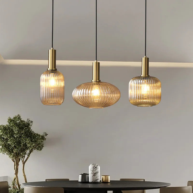 Retro Coloured Glass Pendant Light With Iron Fitting