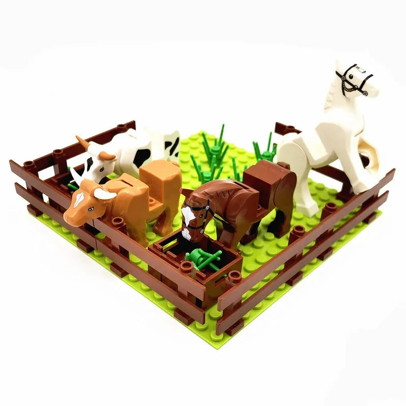 Creative City Farm Building Blocks Set with Animals: Pigpen, Doghouse, Henhouse Toys for Kids