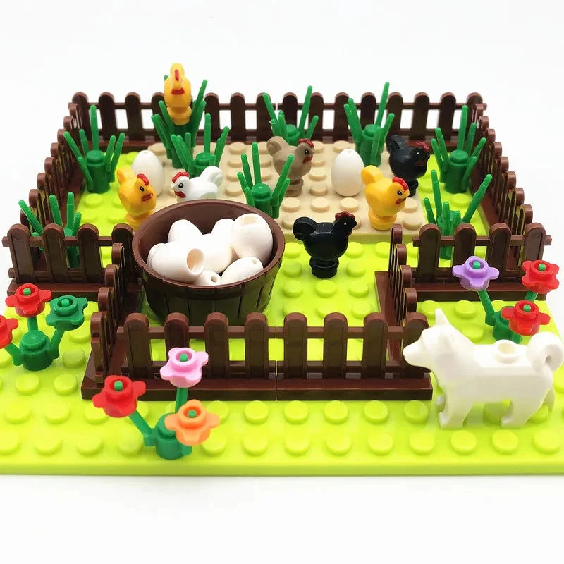 Creative City Farm Building Blocks Set with Animals: Pigpen, Doghouse, Henhouse Toys for Kids