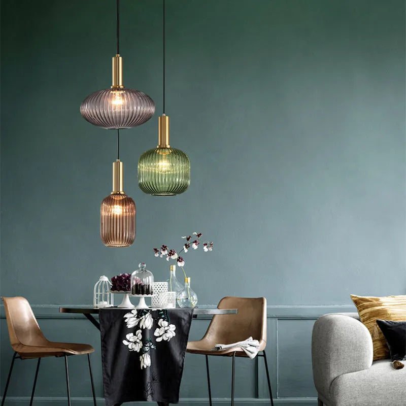 Retro Coloured Glass Pendant Light With Iron Fitting