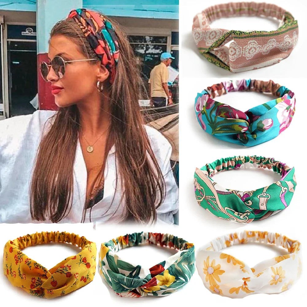 vintage cross turban headband summer print