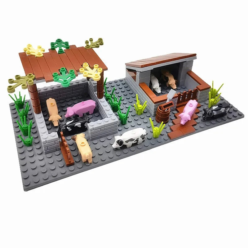 Creative City Farm Building Blocks Set with Animals: Pigpen, Doghouse, Henhouse Toys for Kids