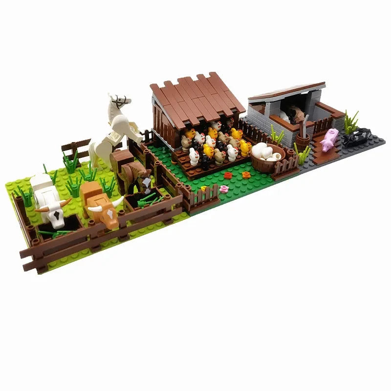 Creative City Farm Building Blocks Set with Animals: Pigpen, Doghouse, Henhouse Toys for Kids