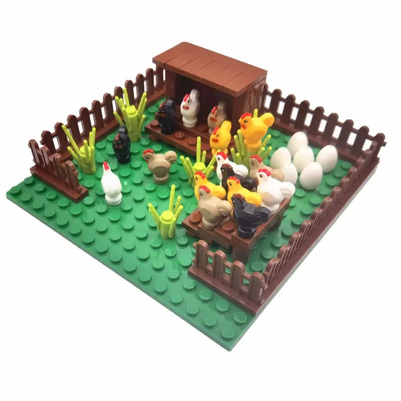 Creative City Farm Building Blocks Set with Animals: Pigpen, Doghouse, Henhouse Toys for Kids