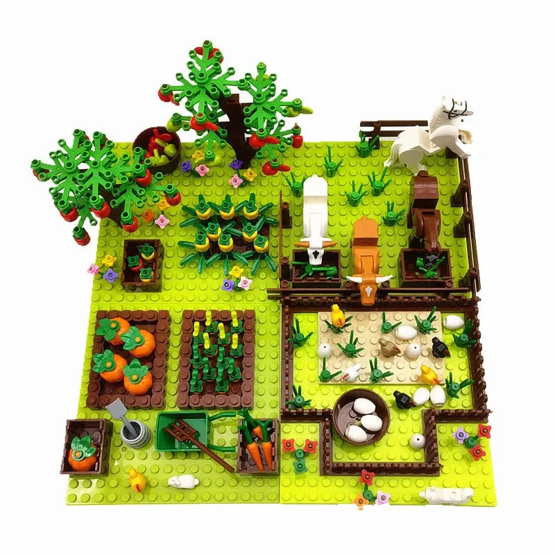 Creative City Farm Building Blocks Set with Animals: Pigpen, Doghouse, Henhouse Toys for Kids
