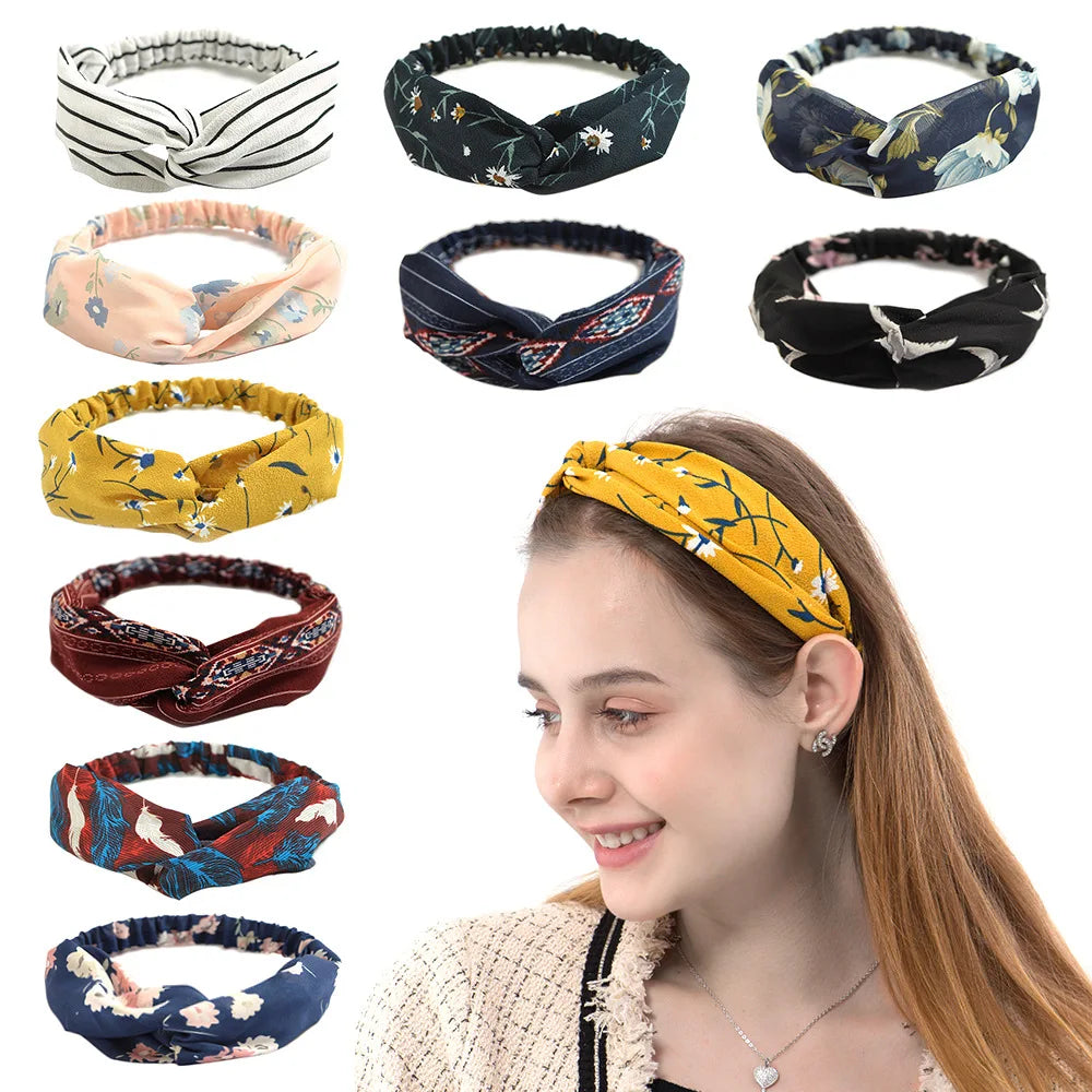 vintage cross turban headband summer print