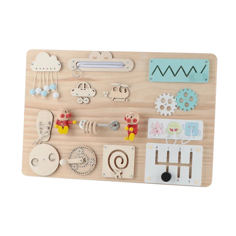 Wooden Montessori Busy Board for Babies - DIY Sensory Activity Toy with Engaging Accessories