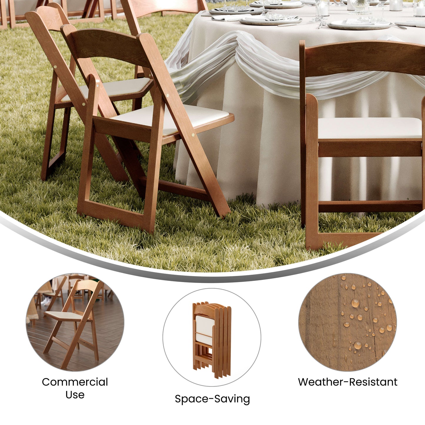 HERCULES Commercial Indoor/Outdoor Lightweight Wood Look Resin Folding Event Chair