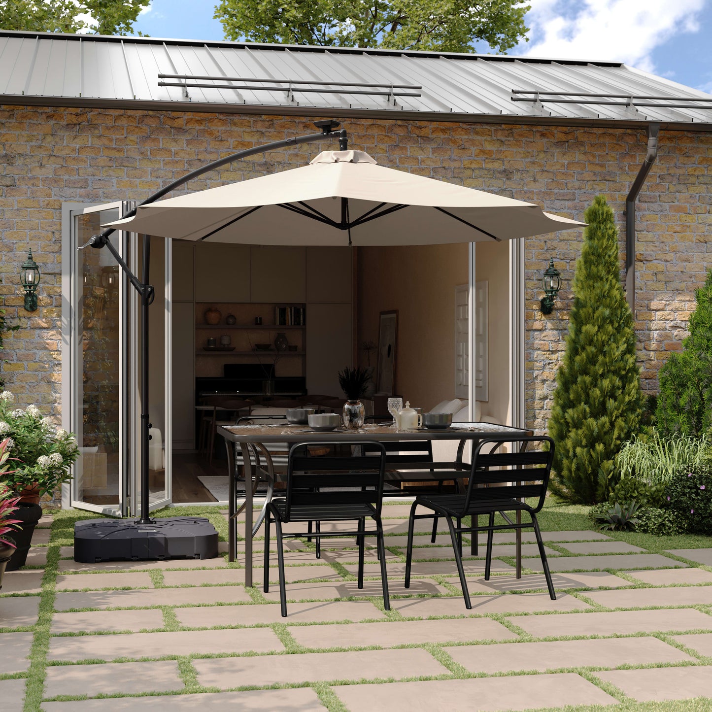 Hank Heavy Duty Weather-Resistant Universal Offset Umbrella Base with Grooved Handles and Built-In Wheels