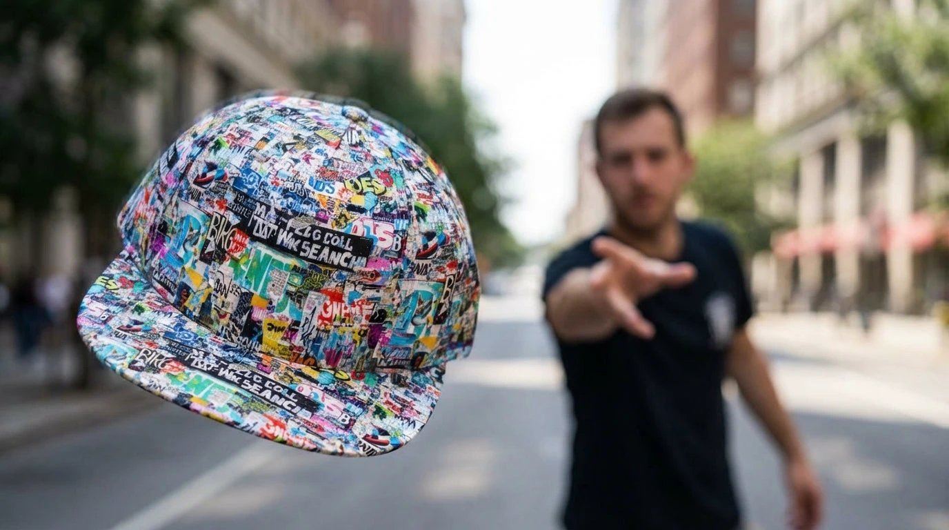 Graffiti Print Snapback Cap – All-Over Street Art Hat – Maximalist Urban Baseball Cap