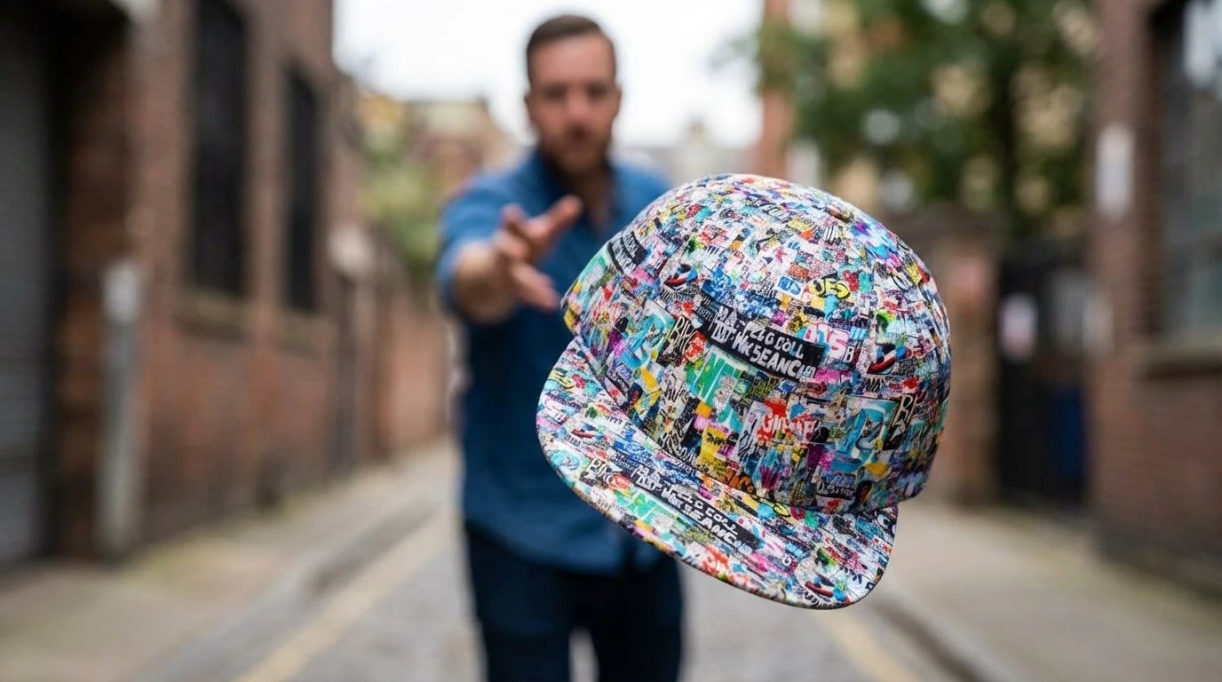 Graffiti Print Snapback Cap – All-Over Street Art Hat – Maximalist Urban Baseball Cap