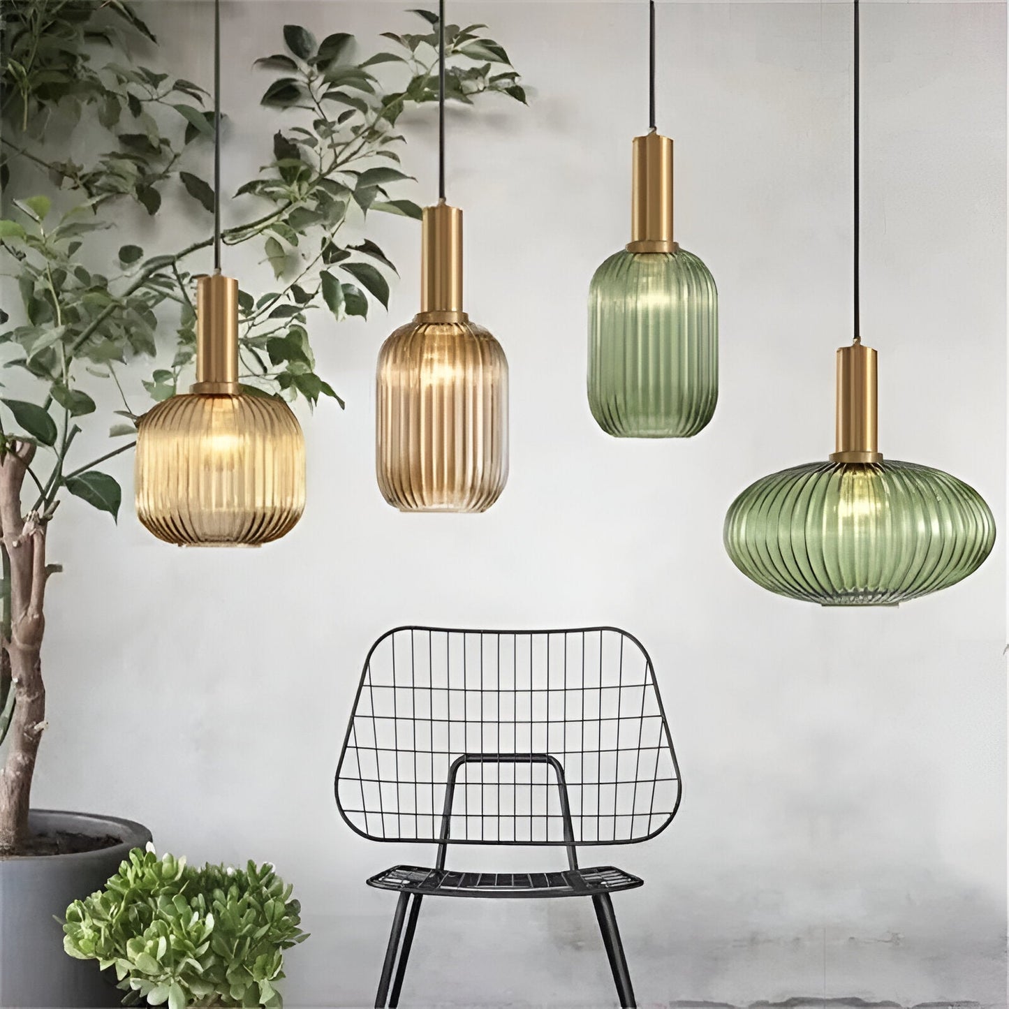 Retro Coloured Glass Pendant Light With Iron Fitting