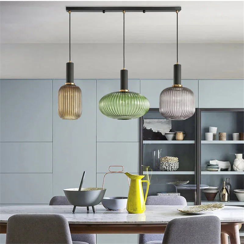 Retro Coloured Glass Pendant Light With Iron Fitting