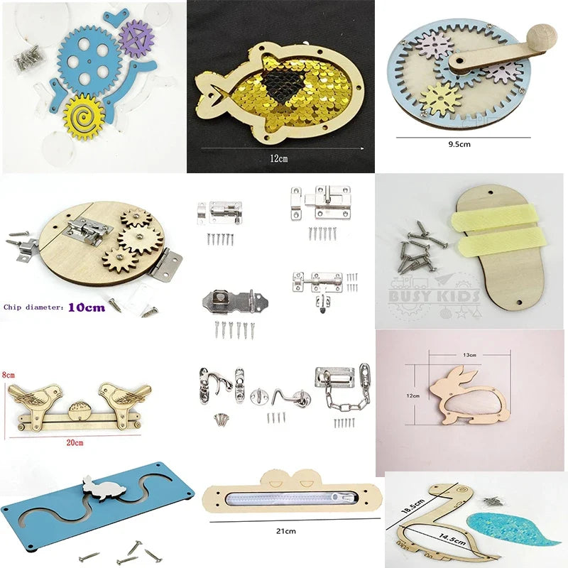 Wooden Montessori Busy Board for Babies - DIY Sensory Activity Toy with Engaging Accessories