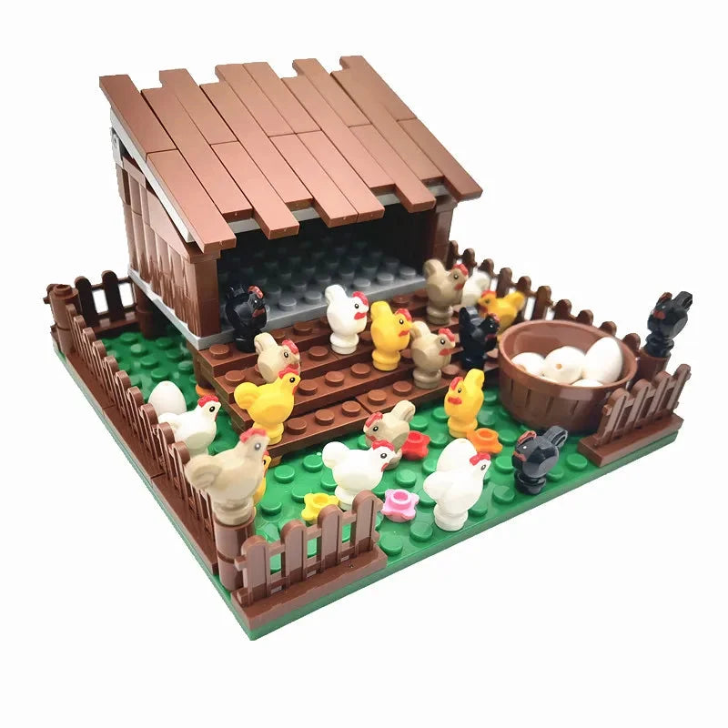 Creative City Farm Building Blocks Set with Animals: Pigpen, Doghouse, Henhouse Toys for Kids