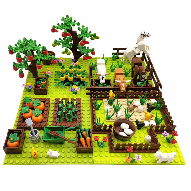 Creative City Farm Building Blocks Set with Animals: Pigpen, Doghouse, Henhouse Toys for Kids