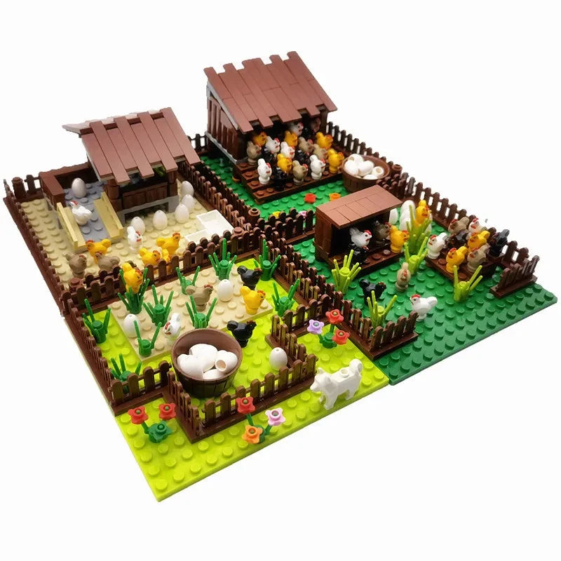 Creative City Farm Building Blocks Set with Animals: Pigpen, Doghouse, Henhouse Toys for Kids