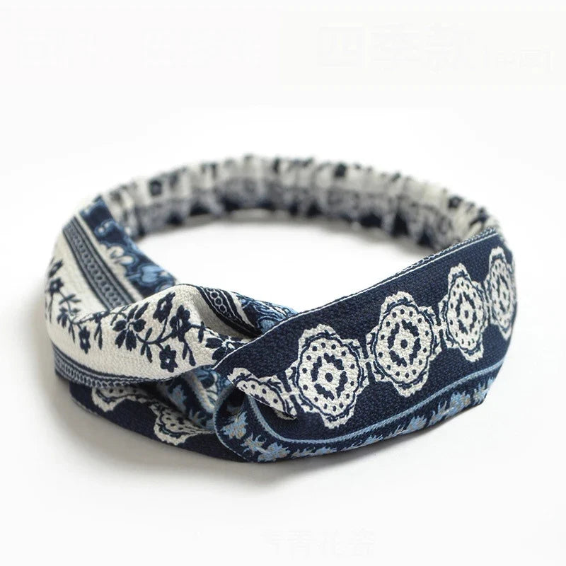 vintage cross turban headband summer print