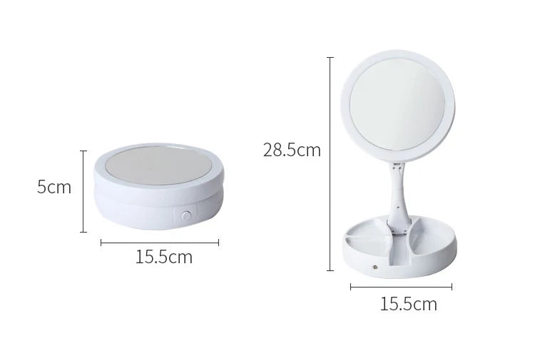 Makeup Mirror with Light – LED Vanity Mirror, 3 Light Modes, USB Charging, 360° Rotation & Storage Base