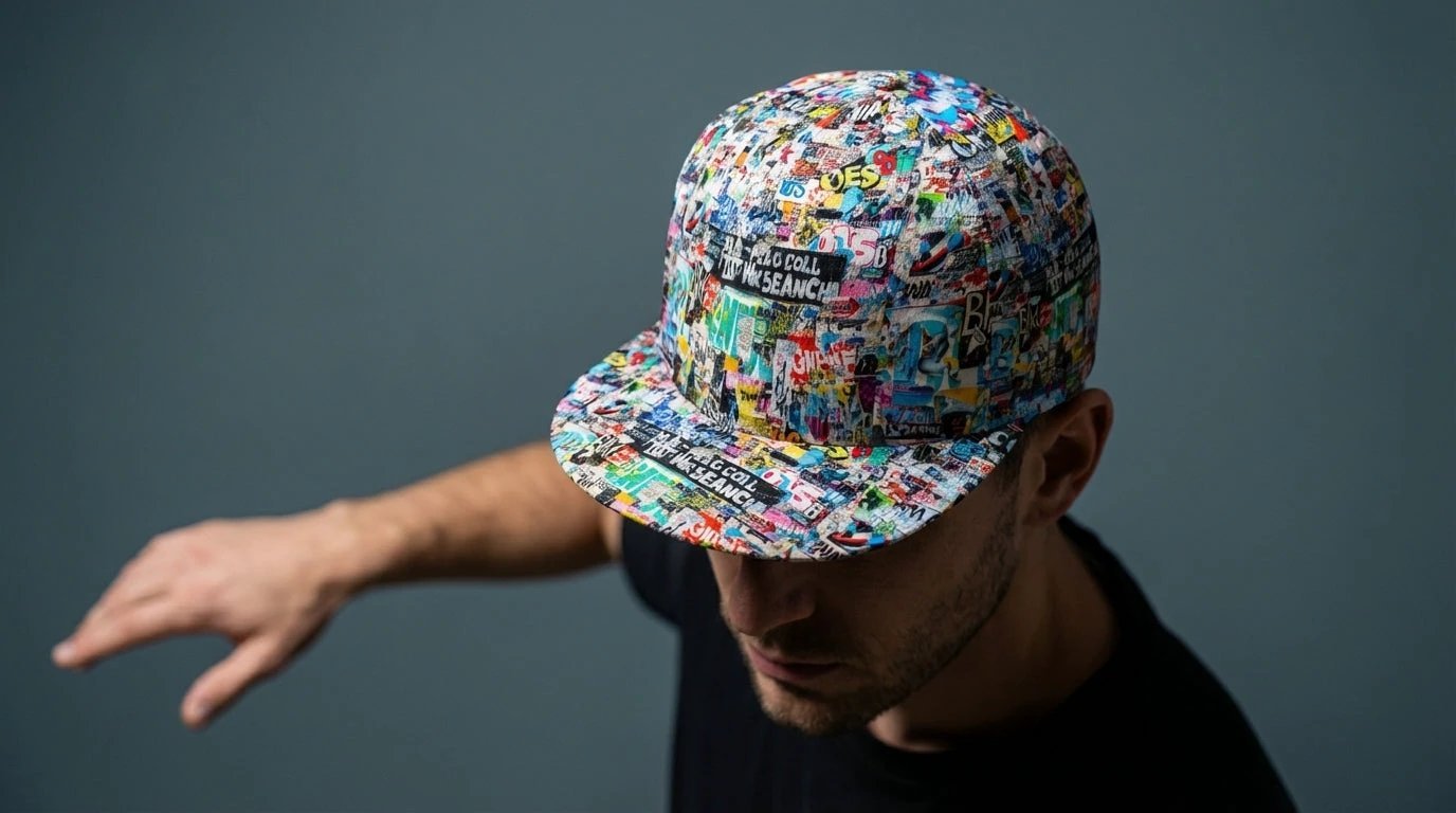 Graffiti Print Snapback Cap – All-Over Street Art Hat – Maximalist Urban Baseball Cap
