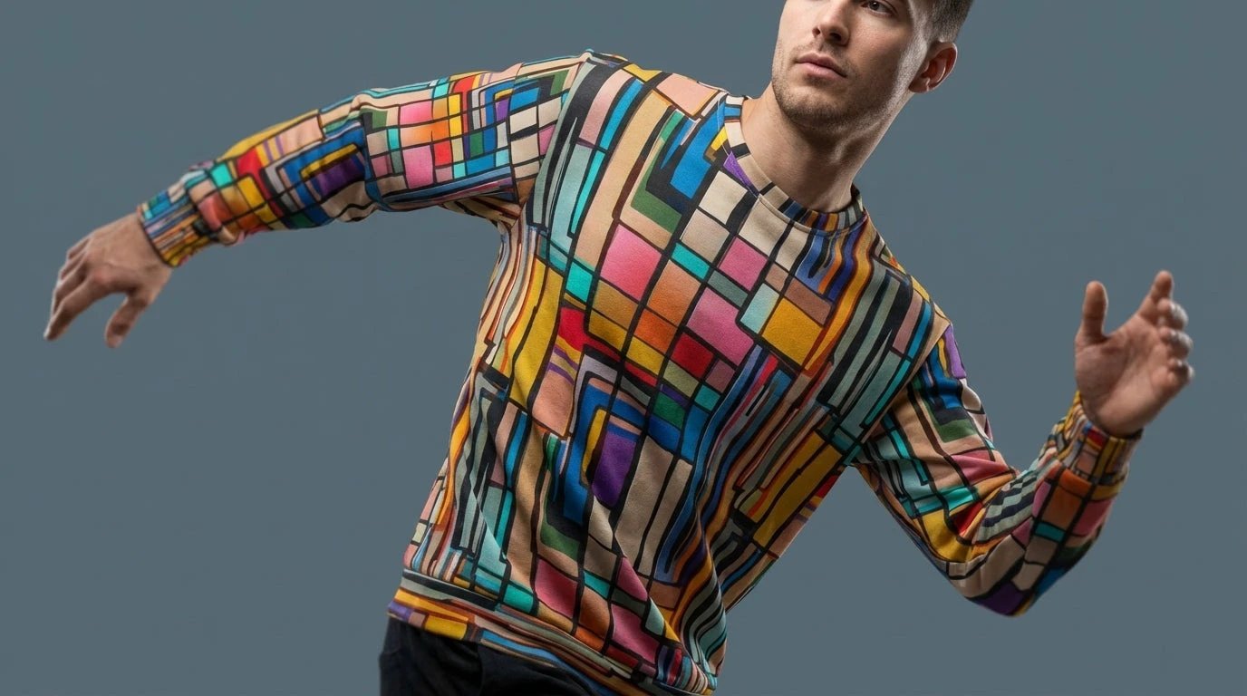 Stained Glass Geometric Sweatshirt Multicolor Abstract Art Block Pattern Unisex Pullover