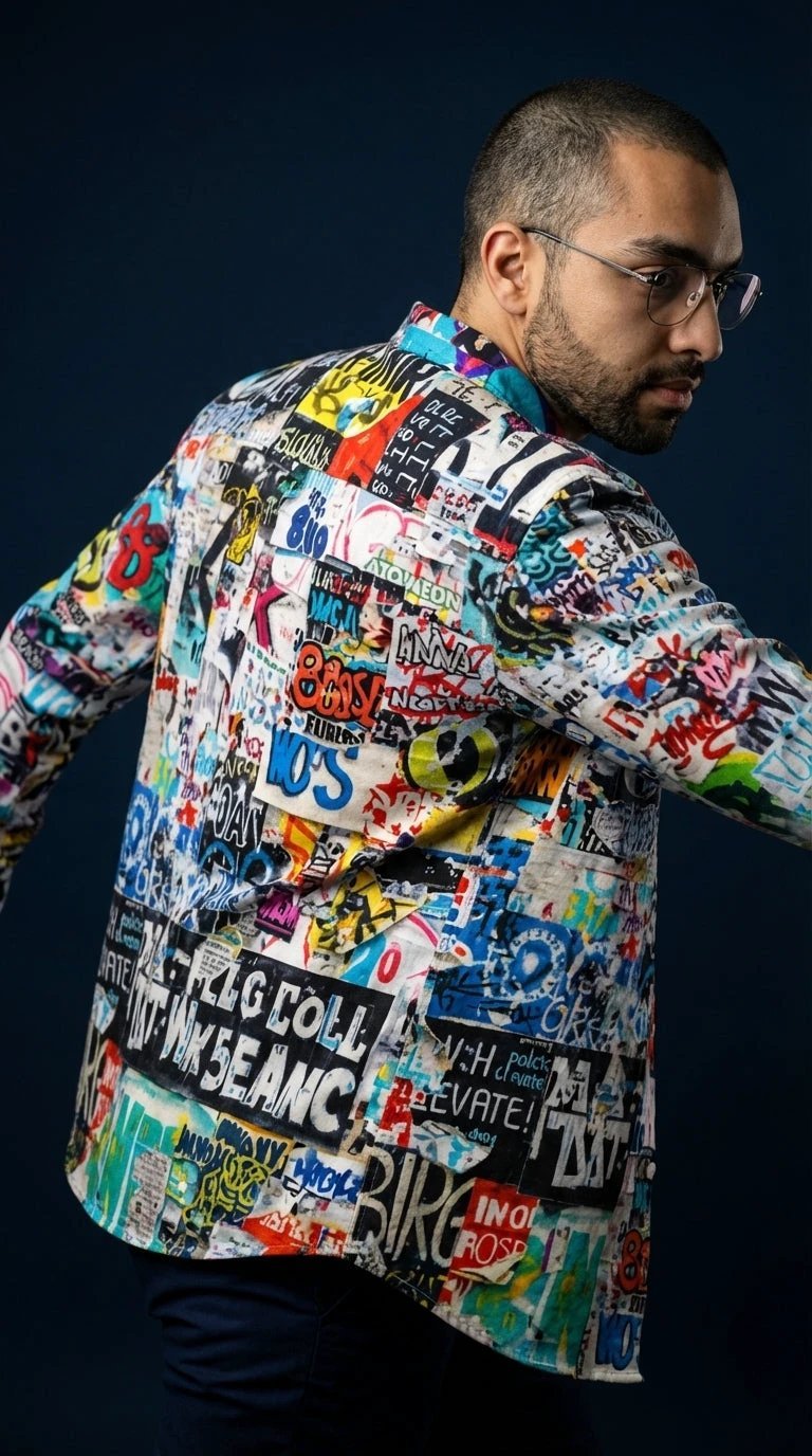 Maximalist Graffiti Art Men’s Bomber Jacket - Bold All-Over Print Streetwear, Warm Fleece-Lined Winter Coat
