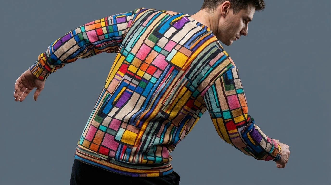 Stained Glass Geometric Sweatshirt Multicolor Abstract Art Block Pattern Unisex Pullover