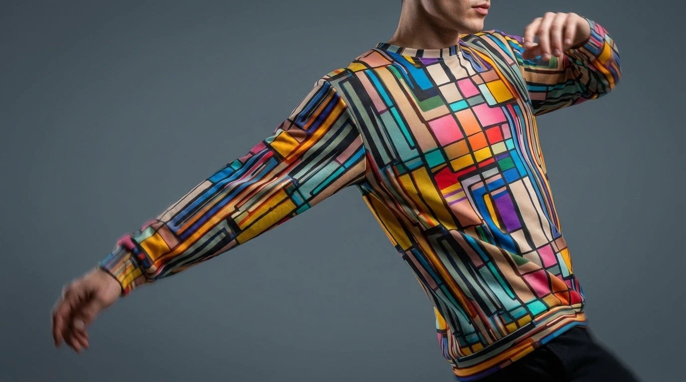 Stained Glass Geometric Sweatshirt Multicolor Abstract Art Block Pattern Unisex Pullover