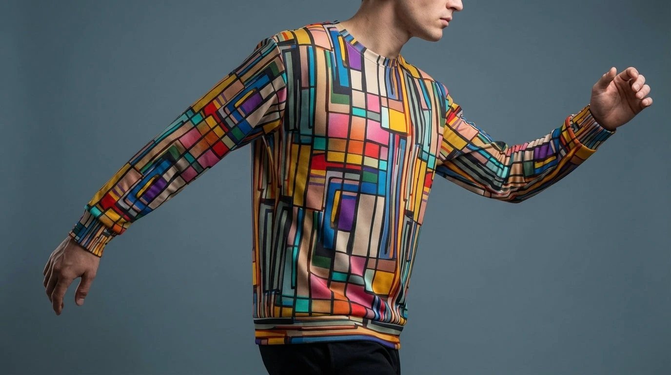 Stained Glass Geometric Sweatshirt Multicolor Abstract Art Block Pattern Unisex Pullover
