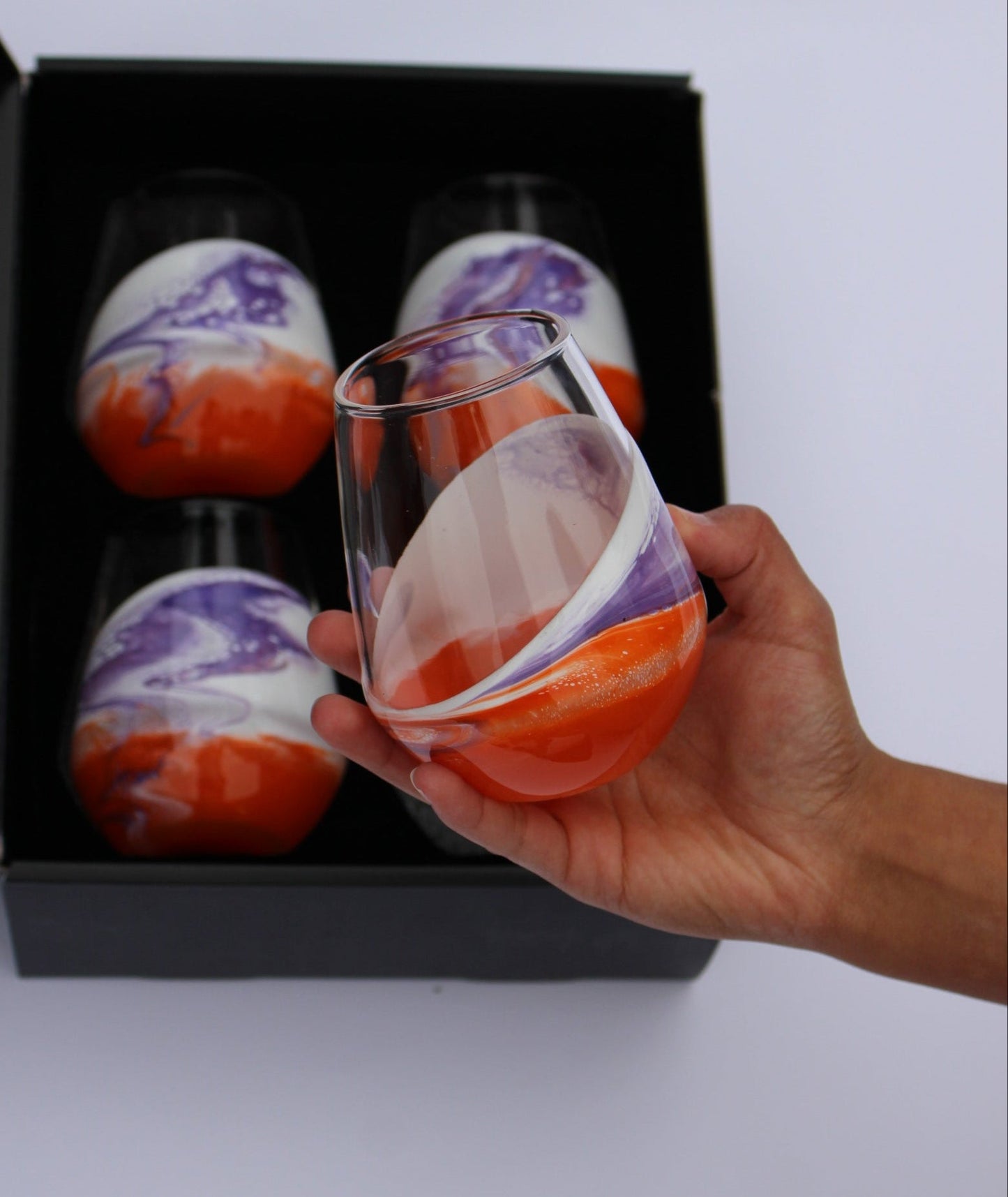 Elkmont Custom Made Marbled Dipped Gameday Wine Glasses ( Set of 4)