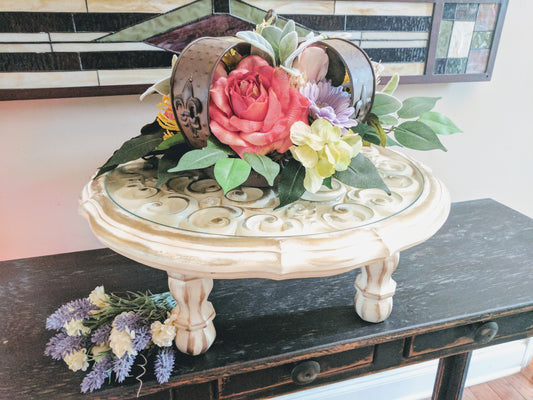 18" Ornate Glass Top Cake Stand Rental