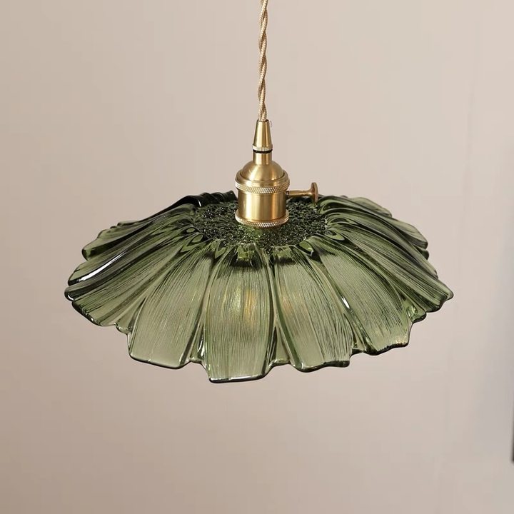 Retro Glass Pendant Light with Fluted Shade