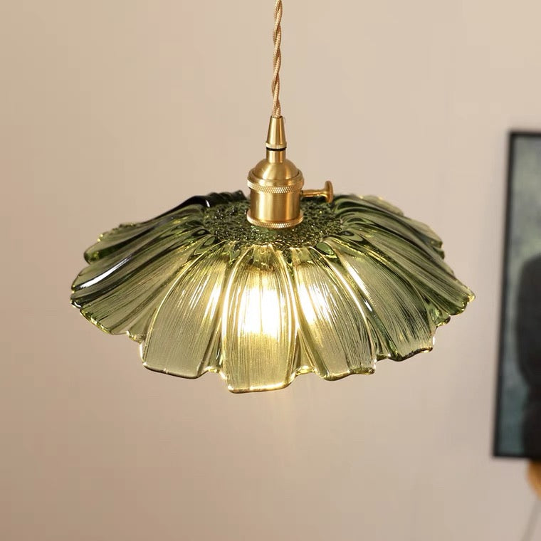 Retro Glass Pendant Light with Fluted Shade