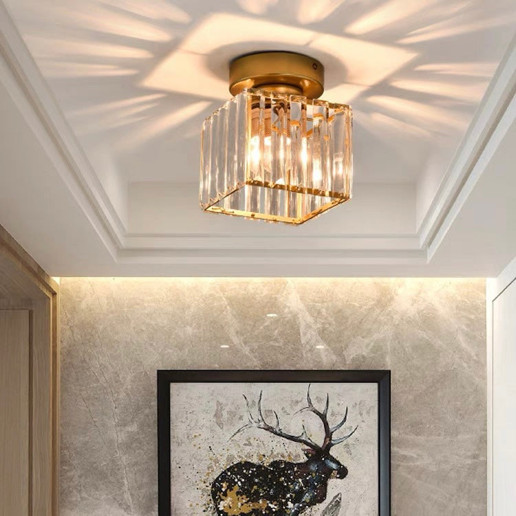 1-Light Flush Mount K9 Crystal Glass Hallway Ceiling Light