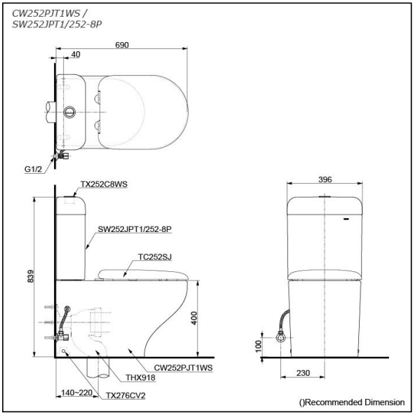 Toto Hayon Back to Wall TOILET with S2 washlet