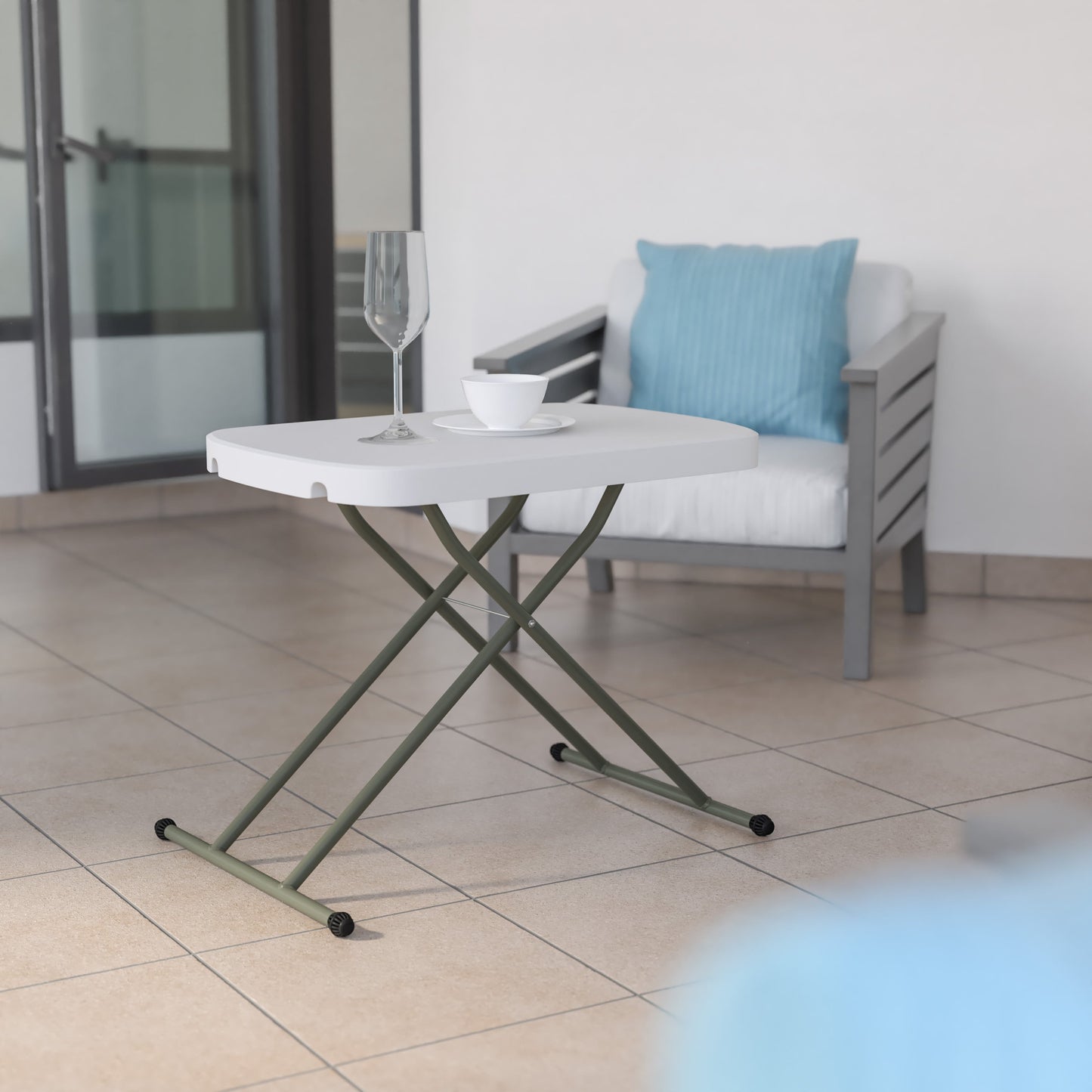 Indoor/Outdoor Plastic Folding Table, Adjustable Height Commercial Grade Side Table, Laptop Table, TV Tray