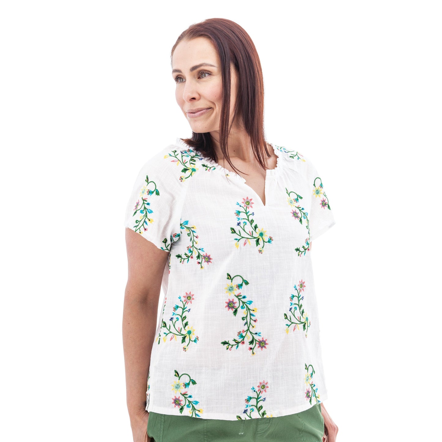 Lorena Floral Split Neck Blouse - J27115AP
