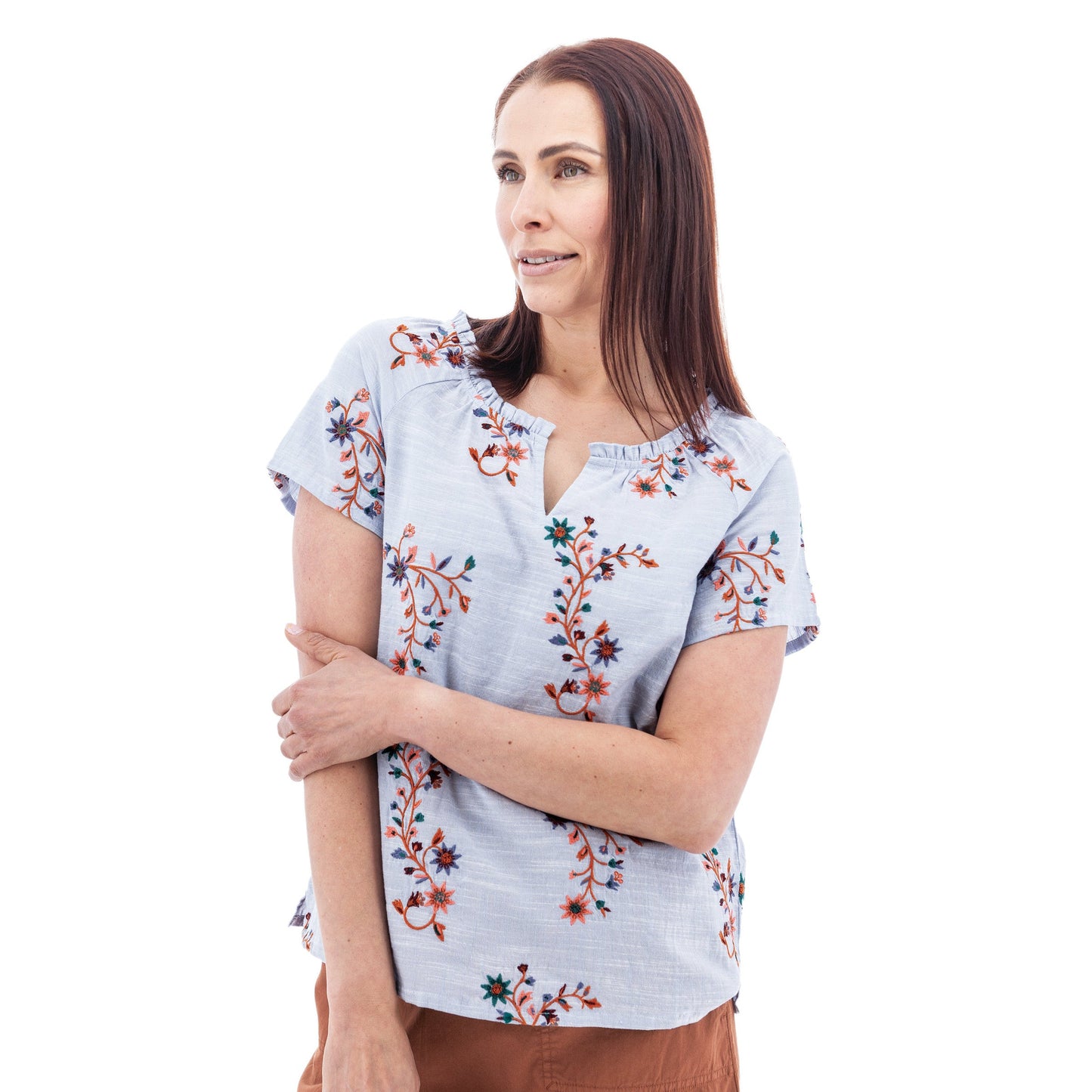 Lorena Floral Split Neck Blouse - J27115AP